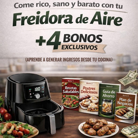 Come Rico, Sano y Barato con tu Freidora de Aire + 4 Bonos Exclusivos (y aprende a Generar Ingresos Desde tu Cocina)